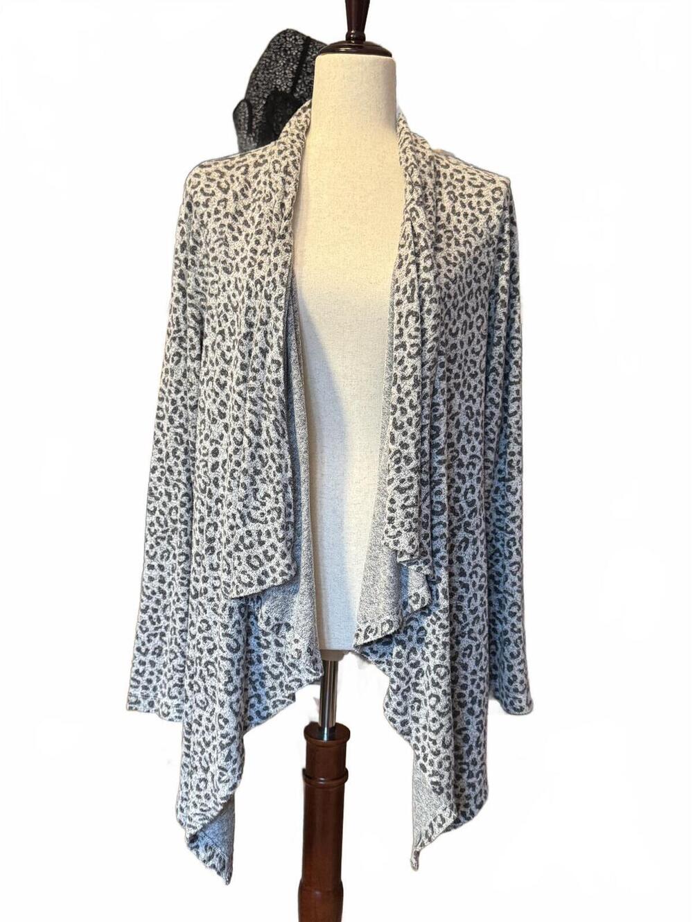 Bobeau Open Front Leopard Print Cardigan Jacket Size XL